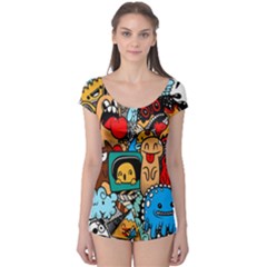 Abstract Grunge Urban Pattern With Monster Character Super Drawing Graffiti Style Boyleg Leotard  by Nexatart