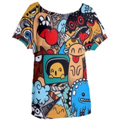 Abstract Grunge Urban Pattern With Monster Character Super Drawing Graffiti Style Women s Oversized Tee by Nexatart