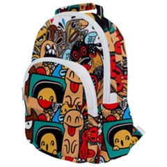 Abstract Grunge Urban Pattern With Monster Character Super Drawing Graffiti Style Rounded Multi Pocket Backpack by Nexatart