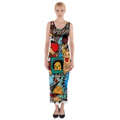 Abstract Grunge Urban Pattern With Monster Character Super Drawing Graffiti Style Fitted Maxi Dress by Nexatart