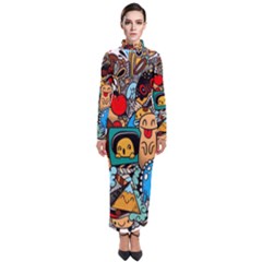 Abstract Grunge Urban Pattern With Monster Character Super Drawing Graffiti Style Turtleneck Maxi Dress by Nexatart