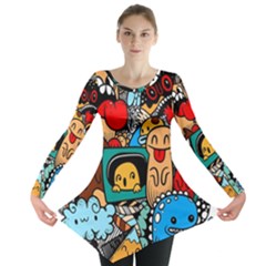 Abstract Grunge Urban Pattern With Monster Character Super Drawing Graffiti Style Long Sleeve Tunic  by Nexatart