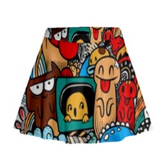 Abstract Grunge Urban Pattern With Monster Character Super Drawing Graffiti Style Mini Flare Skirt by Nexatart