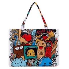 Abstract Grunge Urban Pattern With Monster Character Super Drawing Graffiti Style Zipper Medium Tote Bag by Nexatart