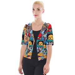 Abstract Grunge Urban Pattern With Monster Character Super Drawing Graffiti Style Cropped Button Cardigan by Nexatart