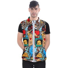 Abstract Grunge Urban Pattern With Monster Character Super Drawing Graffiti Style Men s Puffer Vest by Nexatart