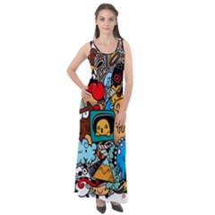 Abstract Grunge Urban Pattern With Monster Character Super Drawing Graffiti Style Sleeveless Velour Maxi Dress by Nexatart