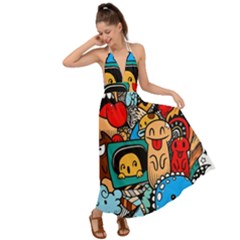 Abstract Grunge Urban Pattern With Monster Character Super Drawing Graffiti Style Backless Maxi Beach Dress by Nexatart