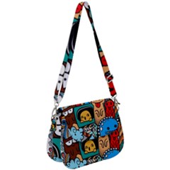 Abstract Grunge Urban Pattern With Monster Character Super Drawing Graffiti Style Saddle Handbag