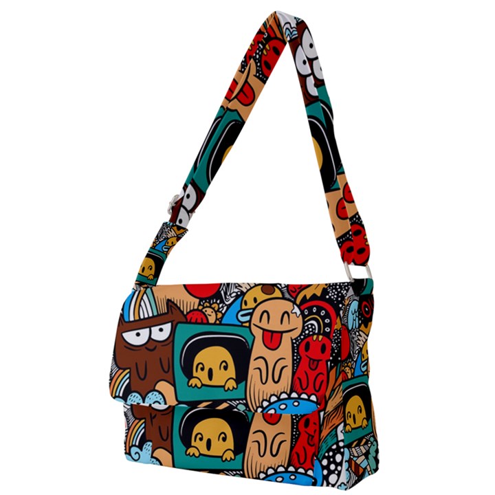 Abstract Grunge Urban Pattern With Monster Character Super Drawing Graffiti Style Full Print Messenger Bag (L)