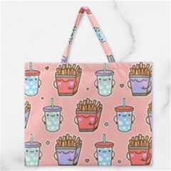 Cute Kawaii Food Seamless Pattern Zipper Large Tote Bag