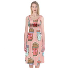 Cute Kawaii Food Seamless Pattern Midi Sleeveless Dress by Nexatart