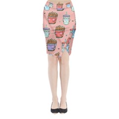 Cute Kawaii Food Seamless Pattern Midi Wrap Pencil Skirt