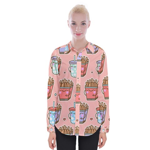 Cute Kawaii Food Seamless Pattern Womens Long Sleeve Shirt by Nexatart