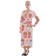 Cute Kawaii Food Seamless Pattern Velvet Maxi Wrap Dress by Nexatart