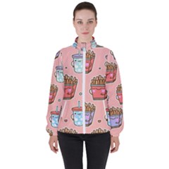 Cute Kawaii Food Seamless Pattern Women s High Neck Windbreaker