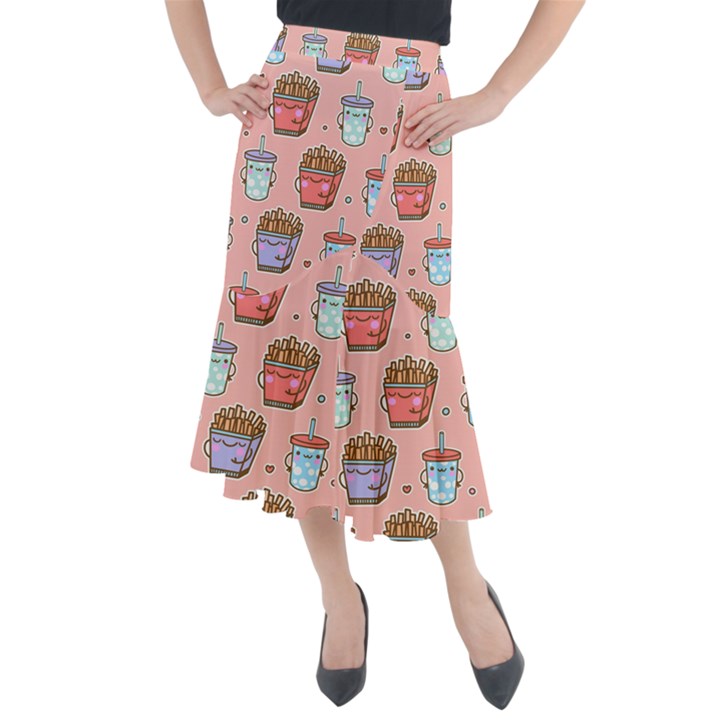 Cute Kawaii Food Seamless Pattern Midi Mermaid Skirt