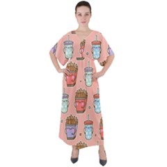 Cute Kawaii Food Seamless Pattern V-neck Boho Style Maxi Dress by Nexatart