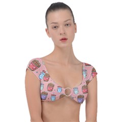 Cute Kawaii Food Seamless Pattern Cap Sleeve Ring Bikini Top