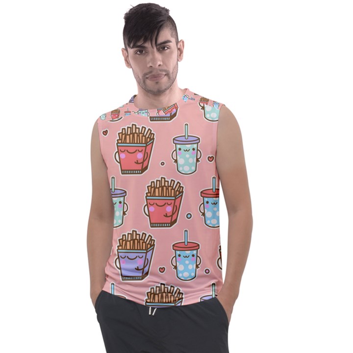 Cute Kawaii Food Seamless Pattern Men s Regular Tank Top