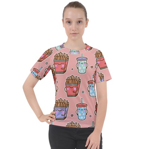 Cute Kawaii Food Seamless Pattern Women s Sport Raglan Tee by Nexatart