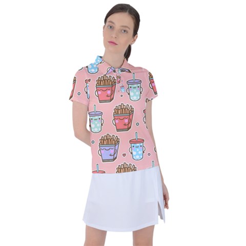 Cute Kawaii Food Seamless Pattern Women s Polo Tee by Nexatart