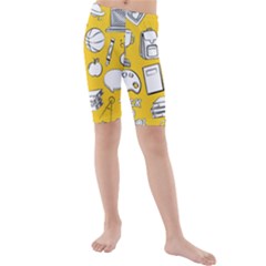 Pattern With Basketball Apple Paint Back School Illustration Kids  Mid Length Swim Shorts by Nexatart