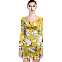 Pattern With Basketball Apple Paint Back School Illustration Long Sleeve Bodycon Dress by Nexatart