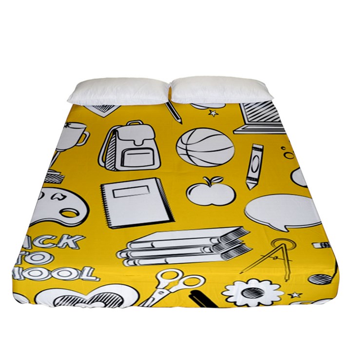 Pattern With Basketball Apple Paint Back School Illustration Fitted Sheet (California King Size)