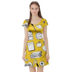 Pattern With Basketball Apple Paint Back School Illustration Short Sleeve Skater Dress by Nexatart