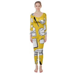 Pattern With Basketball Apple Paint Back School Illustration Long Sleeve Catsuit by Nexatart