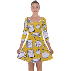 Pattern With Basketball Apple Paint Back School Illustration Quarter Sleeve Skater Dress by Nexatart