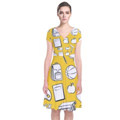 Pattern With Basketball Apple Paint Back School Illustration Short Sleeve Front Wrap Dress by Nexatart