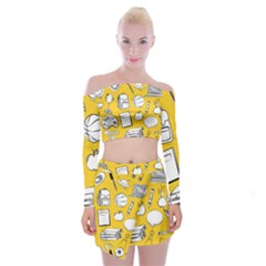 Pattern With Basketball Apple Paint Back School Illustration Off Shoulder Top With Mini Skirt Set by Nexatart