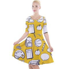 Pattern With Basketball Apple Paint Back School Illustration Quarter Sleeve A-line Dress by Nexatart