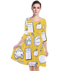 Pattern With Basketball Apple Paint Back School Illustration Quarter Sleeve Waist Band Dress by Nexatart