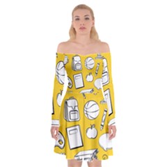 Pattern With Basketball Apple Paint Back School Illustration Off Shoulder Skater Dress by Nexatart