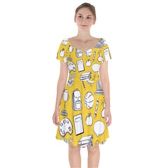 Pattern With Basketball Apple Paint Back School Illustration Short Sleeve Bardot Dress by Nexatart