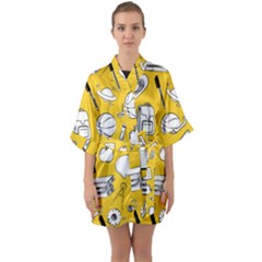 Pattern With Basketball Apple Paint Back School Illustration Half Sleeve Satin Kimono  by Nexatart