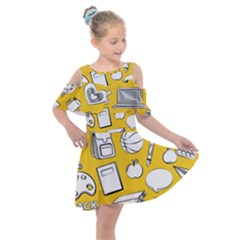 Pattern With Basketball Apple Paint Back School Illustration Kids  Shoulder Cutout Chiffon Dress by Nexatart