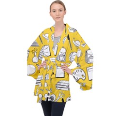 Pattern With Basketball Apple Paint Back School Illustration Long Sleeve Velvet Kimono  by Nexatart