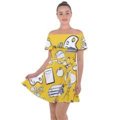 Pattern With Basketball Apple Paint Back School Illustration Off Shoulder Velour Dress by Nexatart