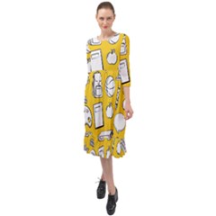 Pattern With Basketball Apple Paint Back School Illustration Ruffle End Midi Chiffon Dress by Nexatart