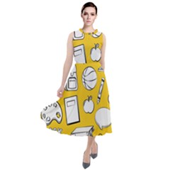 Pattern With Basketball Apple Paint Back School Illustration Round Neck Boho Dress by Nexatart