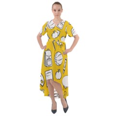 Pattern With Basketball Apple Paint Back School Illustration Front Wrap High Low Dress by Nexatart