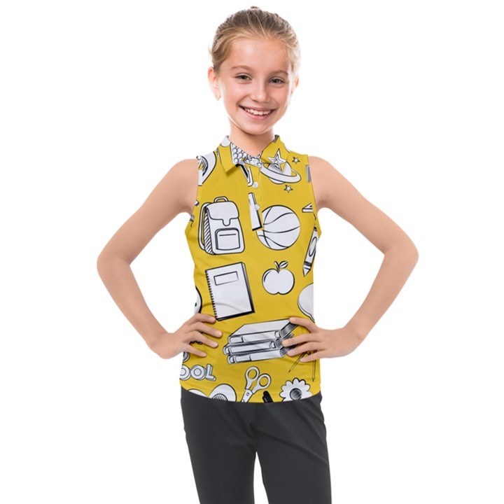 Pattern With Basketball Apple Paint Back School Illustration Kids  Sleeveless Polo Tee