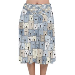 Cute Dog Seamless Pattern Background Velvet Flared Midi Skirt