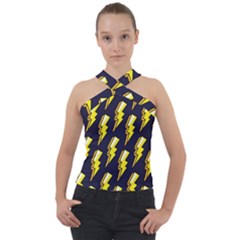 Pop Art Pattern Cross Neck Velour Top