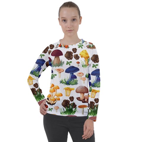 Mushroom Seamless Pattern Women s Long Sleeve Raglan Tee by Nexatart