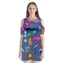 Space Sketch Set Colored Shoulder Cutout Velvet One Piece by Nexatart